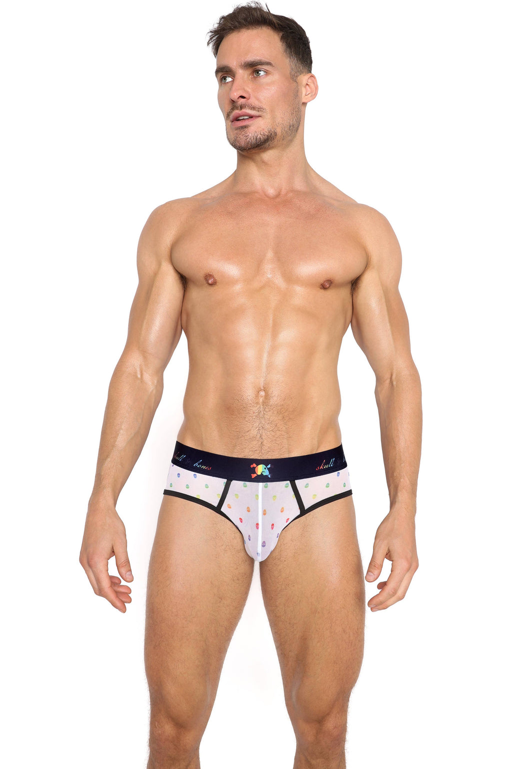 Pride Ditsy Skull White Sheer Mesh Brief:
