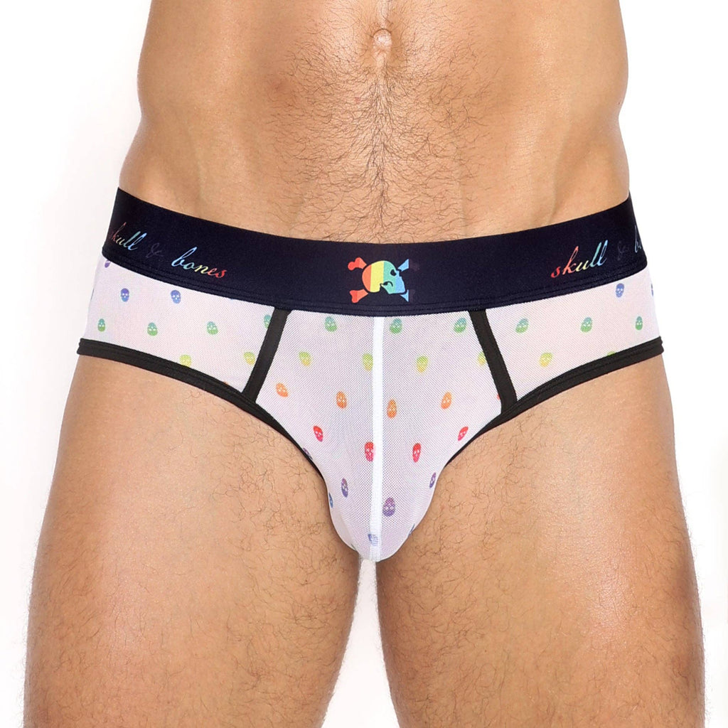 Pride Ditsy Skull White Sheer Mesh Brief: