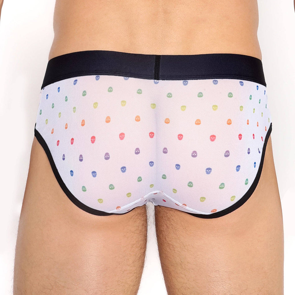 Pride Ditsy Skull White Sheer Mesh Brief: