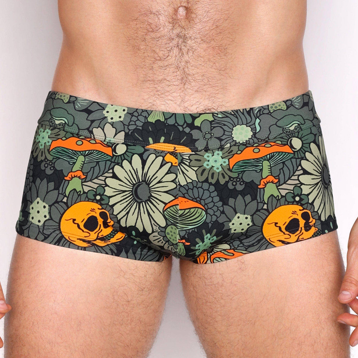 Groovy Floral Green Swim Trunk: - Vegas Pride Positions