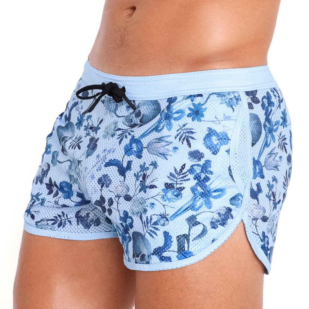 Hand Painted Dutch Floral Mesh Short Sky: - Vegas Pride Positions