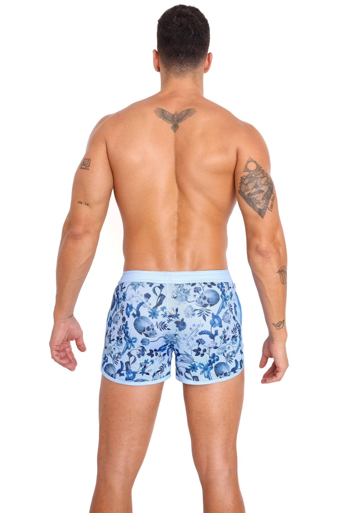 Hand Painted Dutch Floral Mesh Short Sky: - Vegas Pride Positions