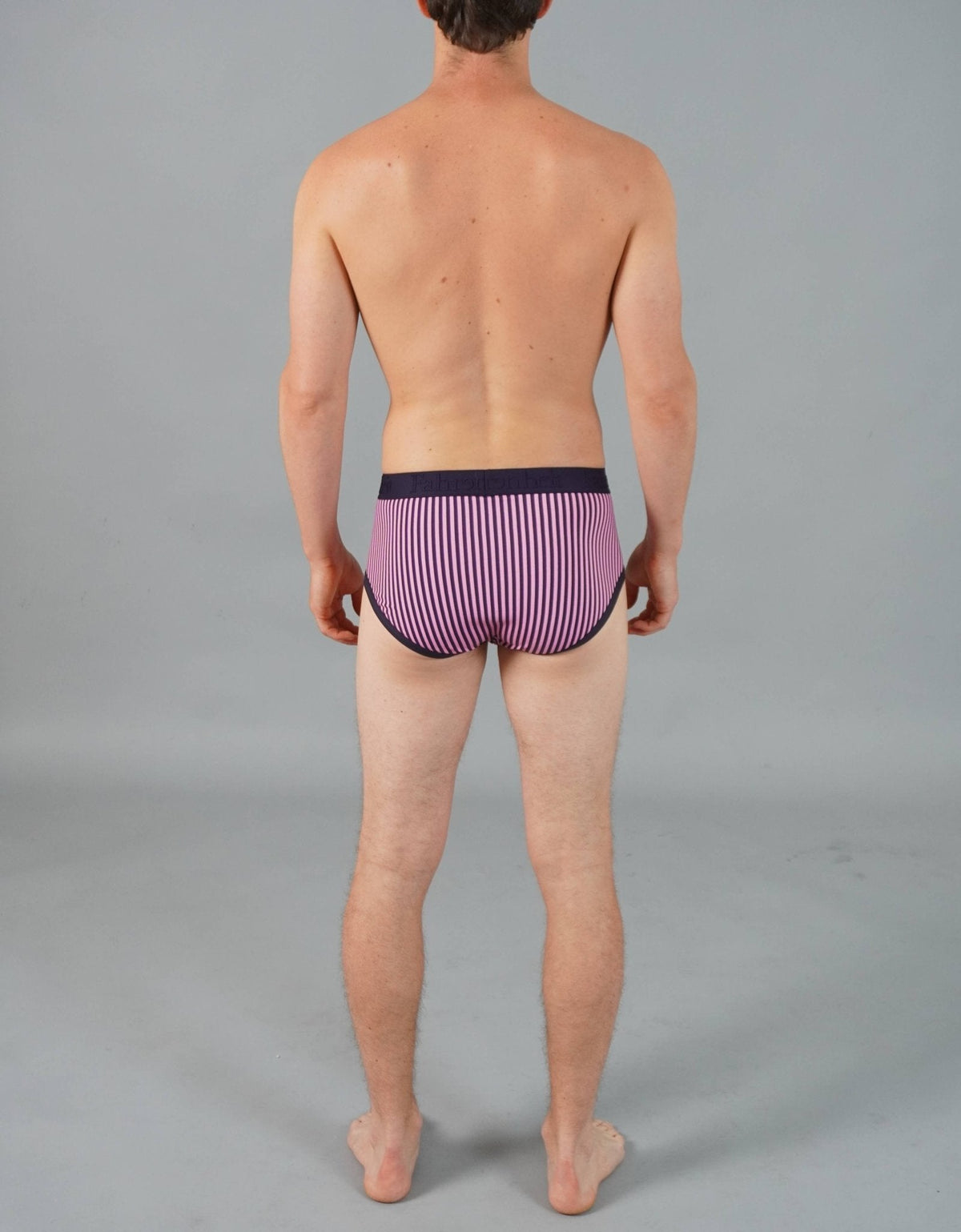 Wayne Brief Vertical Stripe Pink/Navy Men's Cotton Underwear: - Vegas Pride Positions